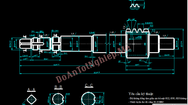 Thiết kế quy trình công nghệ gia công chi tiết trục vít máy phay lăn răng 5K310, bản vẽ số 40.240A
